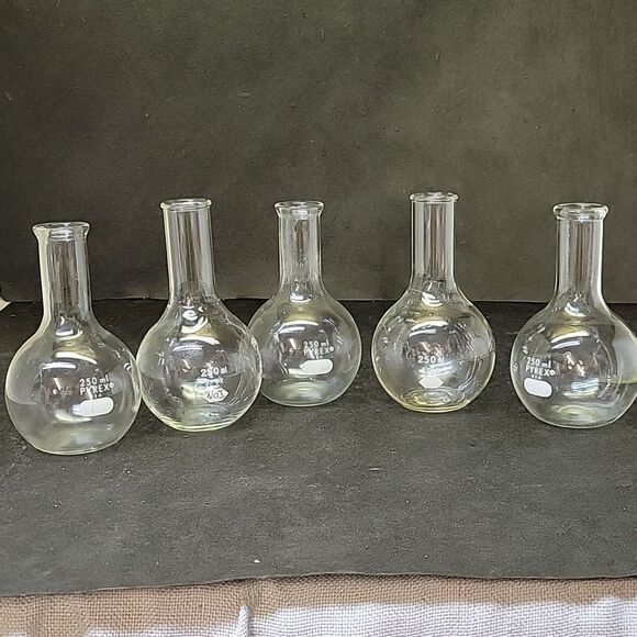 Pyrex 250ml Flat Bottom Boiling Flasks Set Of 5 (Set2) - Picture 1 of 4
